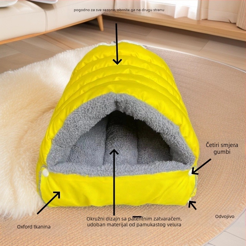 Mačje gnijezdo — plišani materijal, poluotvoren dizajn, toplina za sve sezone