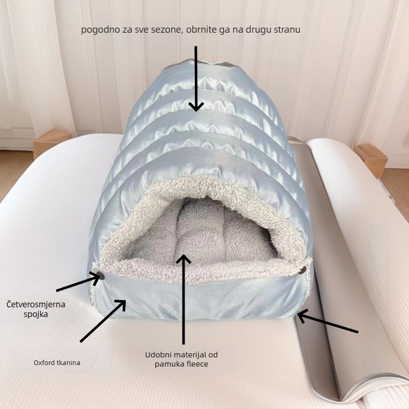 Mačje gnijezdo — plišani materijal, poluotvoren dizajn, toplina za sve sezone