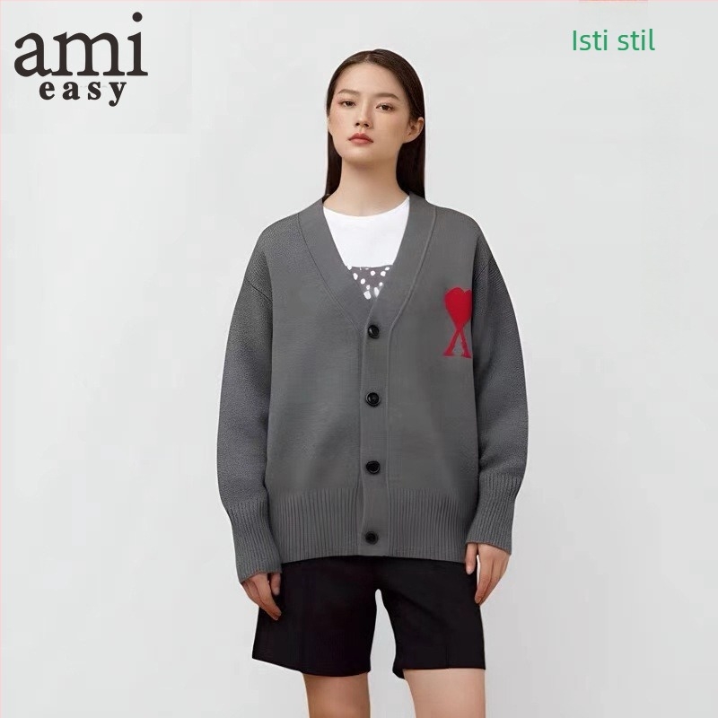AMI&EASY Muški kardigan s V-izrezom i jacquard uzorkom – slobodan kroj, smjesa viskoze, zimska sezona