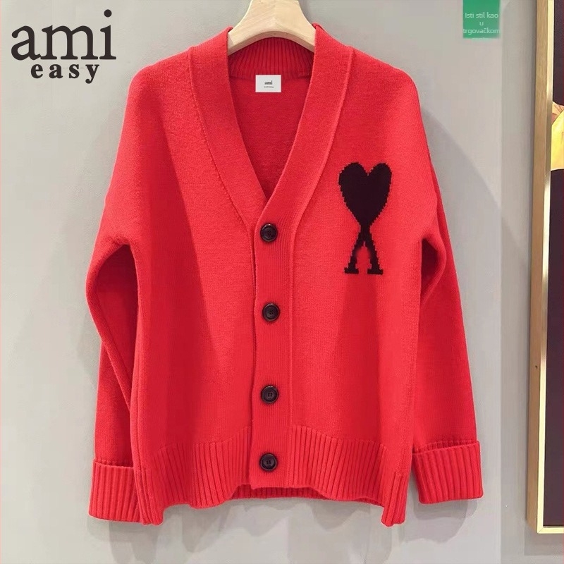 AMI&EASY Muški kardigan s V-izrezom i jacquard uzorkom – slobodan kroj, smjesa viskoze, zimska sezona