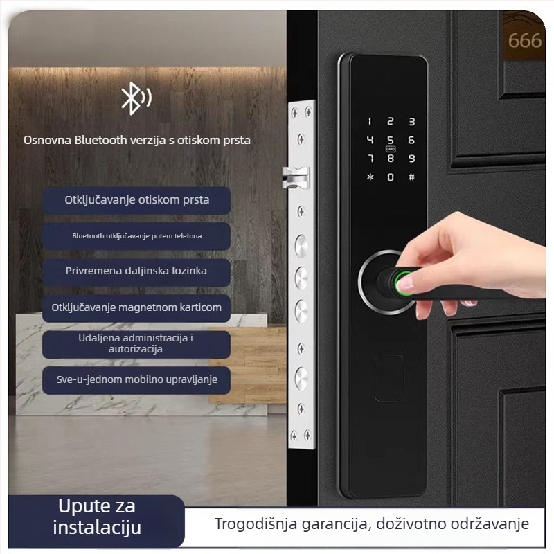 T1 pametni zaključavanje vrata s otiskom prsta za najam – pohranjivanje 100 otisaka, do 100000 pokušaja otključavanja, skeniranje 0,2 s, lažno prepoznavanje 0,1%
