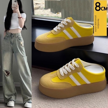 Baotou stil casual slip-on tenisice s debelom potplatom, gornji dio od mikrovlakna koža, okrugli vrh, gumena potplata, unutrašnjost: super vlakno, proljeće 2025