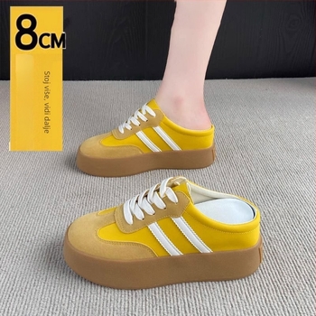 Baotou stil casual slip-on tenisice s debelom potplatom, gornji dio od mikrovlakna koža, okrugli vrh, gumena potplata, unutrašnjost: super vlakno, proljeće 2025