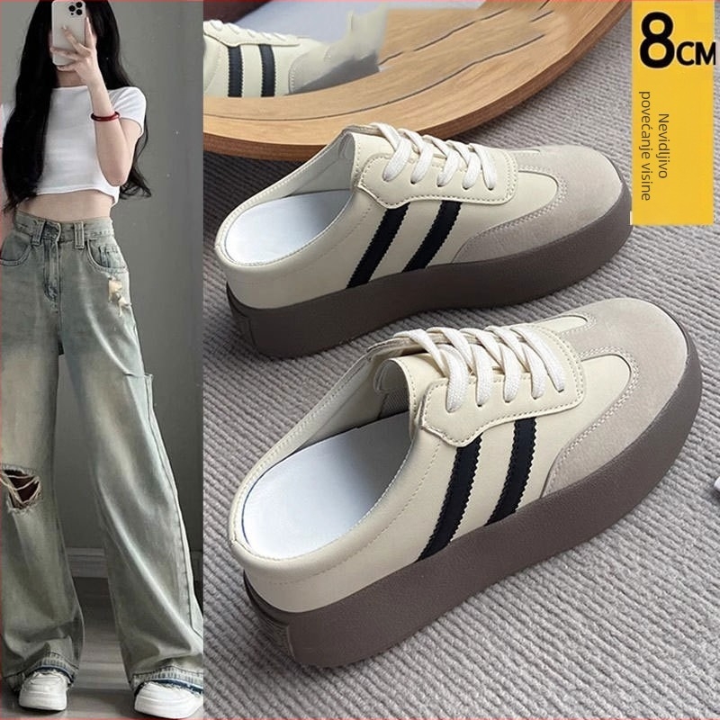 Baotou stil casual slip-on tenisice s debelom potplatom, gornji dio od mikrovlakna koža, okrugli vrh, gumena potplata, unutrašnjost: super vlakno, proljeće 2025
