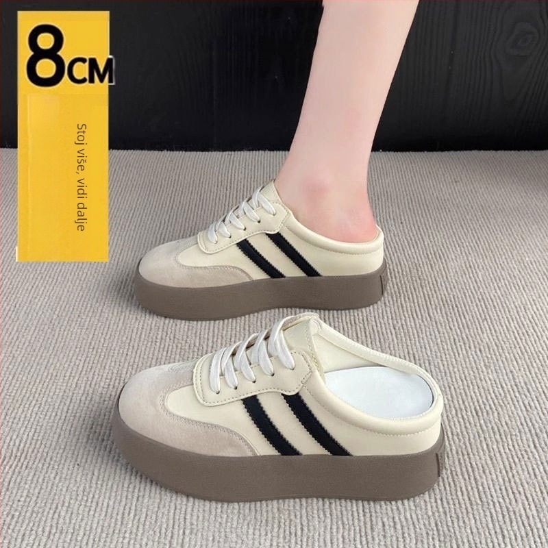Baotou stil casual slip-on tenisice s debelom potplatom, gornji dio od mikrovlakna koža, okrugli vrh, gumena potplata, unutrašnjost: super vlakno, proljeće 2025