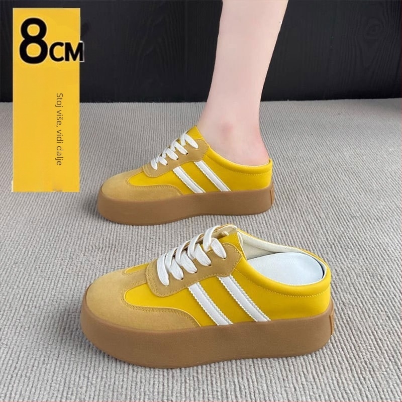 Baotou stil casual slip-on tenisice s debelom potplatom, gornji dio od mikrovlakna koža, okrugli vrh, gumena potplata, unutrašnjost: super vlakno, proljeće 2025