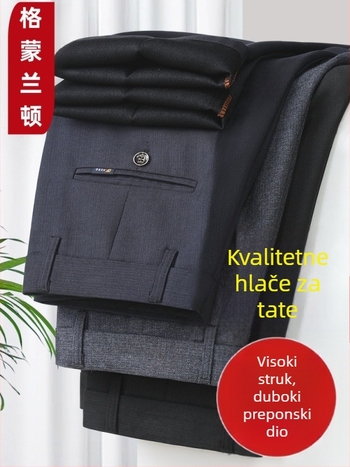 Poslovne udobne hlače - ravni kroj, visok struk, zatvaranje na zip, debeli zimski materijal, mikroelastičnost