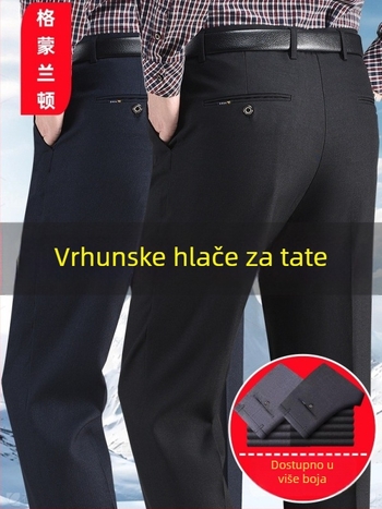 Poslovne udobne hlače - ravni kroj, visok struk, zatvaranje na zip, debeli zimski materijal, mikroelastičnost