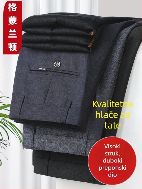 Poslovne udobne hlače - ravni kroj, visok struk, zatvaranje na zip, debeli zimski materijal, mikroelastičnost