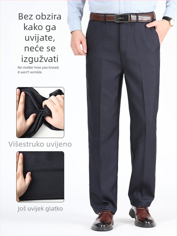 Poslovne udobne hlače - ravni kroj, visok struk, zatvaranje na zip, debeli zimski materijal, mikroelastičnost