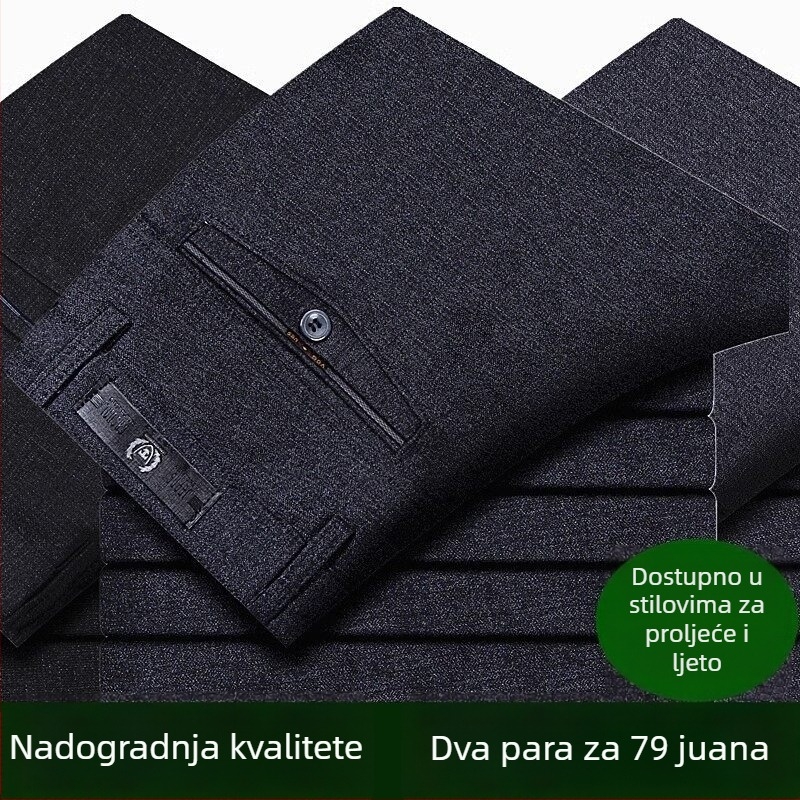 Muške hlače ravnog kroja, mješavina pamuka, srednji pojas, zip zatvarač, svakodnevna uporaba