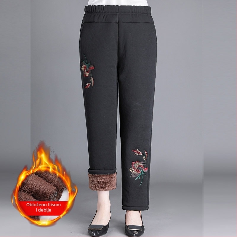 Ženske zimske pamučne hlače s flis podstavom, udoban kroj, duge, debele, tople, casual stil