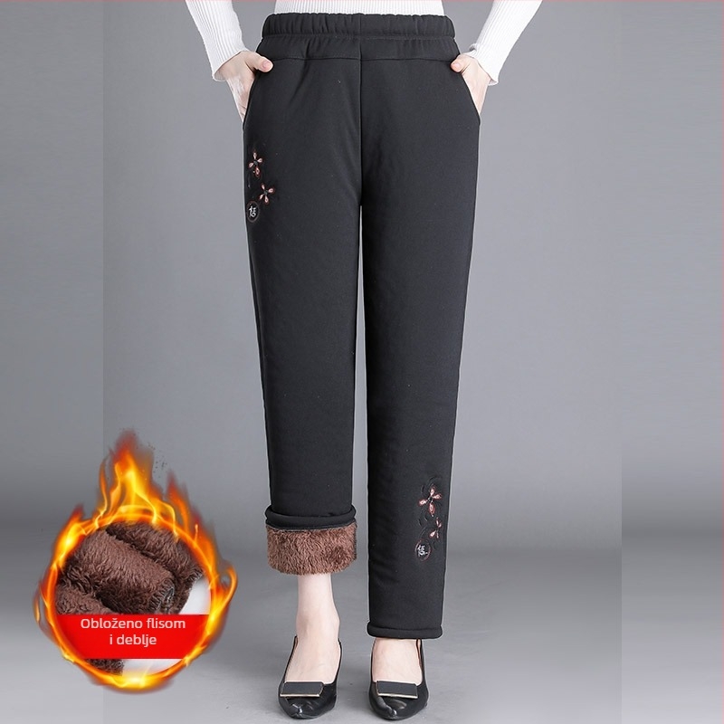 Ženske zimske pamučne hlače s flis podstavom, udoban kroj, duge, debele, tople, casual stil
