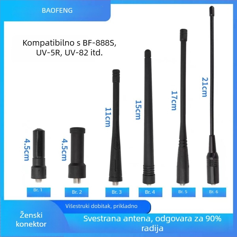 Antena za ručni radio sa SMA ženskim konektorom, dvoband 136-174/400-520 MHz, domet 3-5 km, protiv smetnji