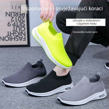 Muške prozračne slip-on tenisice lazy stila, gornji dio od mrežice, srednja visina 3–7 cm, PVC potplat injekcijom oblikovan, tekstilna uložak