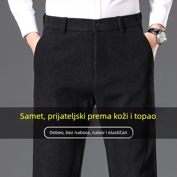 Muške hlače od corduroya, visoki pojas, zimske, debele, casual ravnog kroja