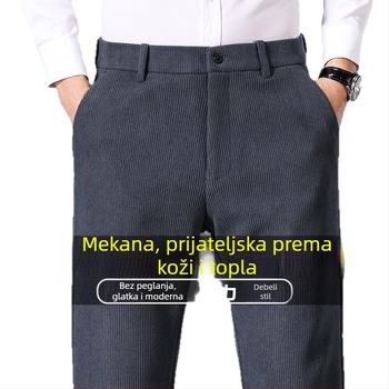 Muške hlače od corduroya, visoki pojas, zimske, debele, casual ravnog kroja