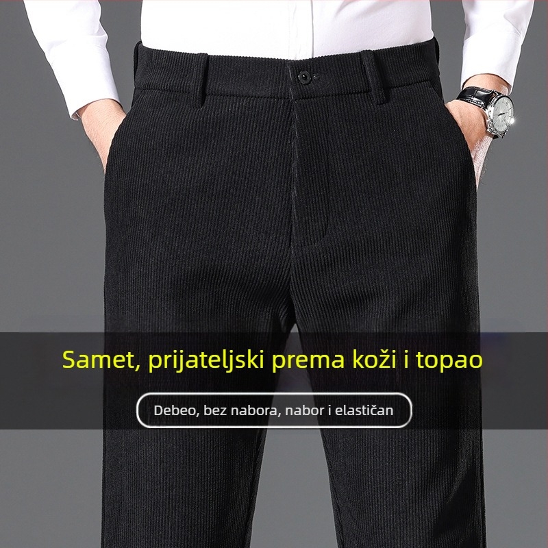 Muške hlače od corduroya, visoki pojas, zimske, debele, casual ravnog kroja