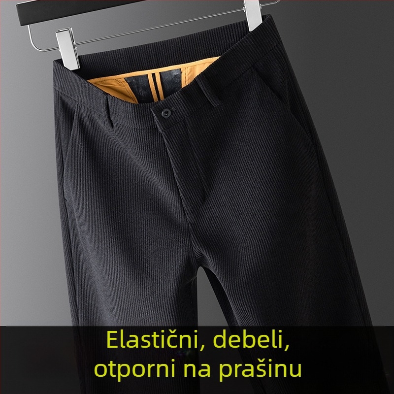 Muške hlače od corduroya, visoki pojas, zimske, debele, casual ravnog kroja