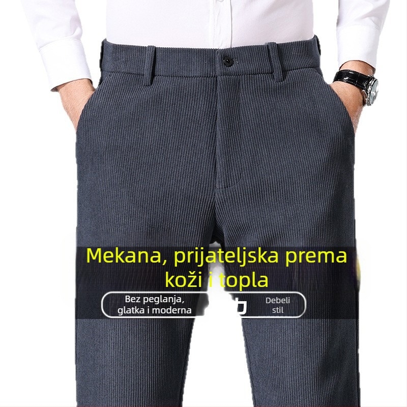 Muške hlače od corduroya, visoki pojas, zimske, debele, casual ravnog kroja