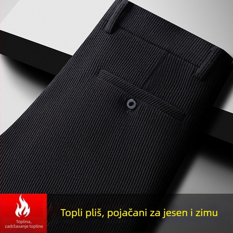 Muške hlače od corduroya, visoki pojas, zimske, debele, casual ravnog kroja