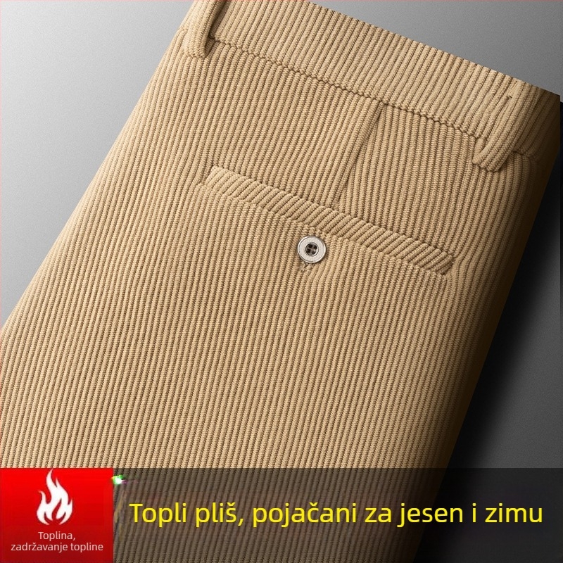 Muške hlače od corduroya, visoki pojas, zimske, debele, casual ravnog kroja