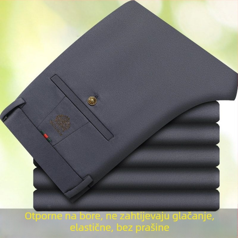 Muške casual hlače, visok pojas, ravni kroj, veza tigrove glave, visoka elastičnost