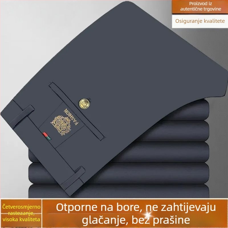 Muške casual hlače, visok pojas, ravni kroj, veza tigrove glave, visoka elastičnost