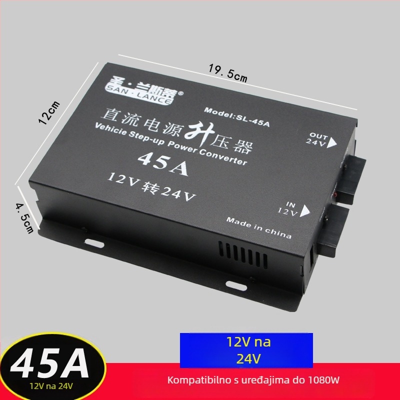 DC Boost pretvarač 12V–24V, 600W, HS-25A booster model, metalno kućište, modul vozila za dieselski grijač, subwoofer i pumpu ulja