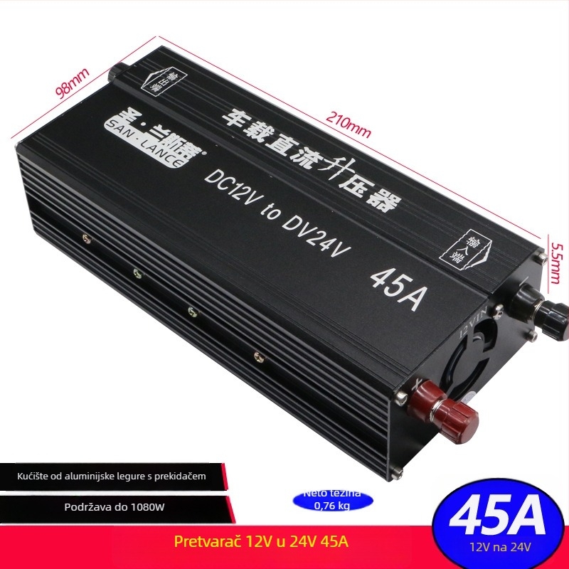 DC Boost pretvarač 12V–24V, 600W, HS-25A booster model, metalno kućište, modul vozila za dieselski grijač, subwoofer i pumpu ulja