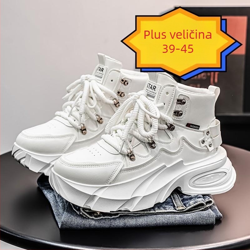 Muške tenisice Dad Shoes za povećanje visine – gornji dio PU, gumeni potplat, vezanje šnurkama, visina pete 3–5 cm, prozračna tekstilna podstava