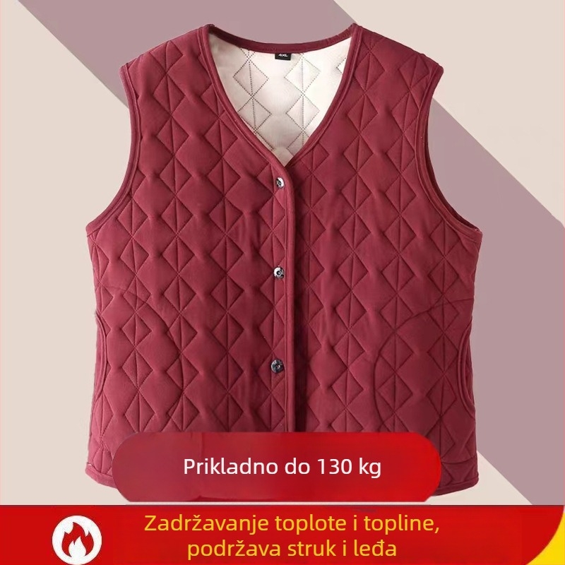 Vesta s fleecem za starije žene; jesen–zima; izlazi u proljeće 2024; glavna tkanina 90–95%; Spandex <30%.