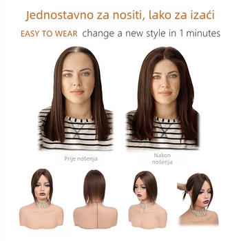 Dio za korijensku periku od pravih dlaka, ravne dlake, model JZ02, mehanizam za pričvršćivanje, za žene