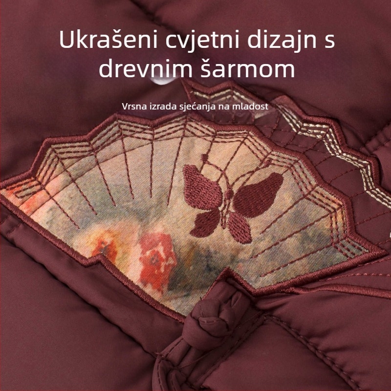 Datang Furen Ženski fleece-om obloženi topli prsluk za zimu za žene srednje dobi i starije, regulirana duljina 50–65 cm, poliester, cvjetni uzorak, završna obrada protiv nabiranja
