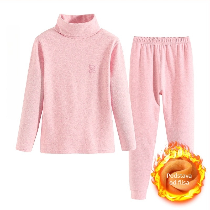 Zimski dječji termalni komplet donjeg rublja – s fleece podstavom, visokim ovratnikom, unisex, osnovni sloj