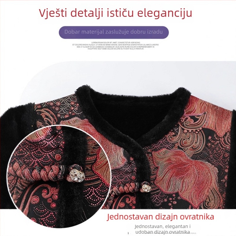 Bezrukavni prsluk, kineski stil, dizajn književnog retro stila, uzorak biljaka i cvijeća, poliester tkanina, PVC ≤30%