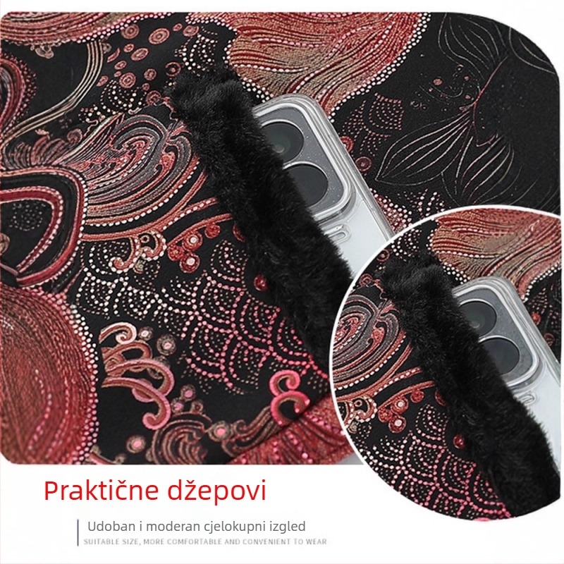 Bezrukavni prsluk, kineski stil, dizajn književnog retro stila, uzorak biljaka i cvijeća, poliester tkanina, PVC ≤30%