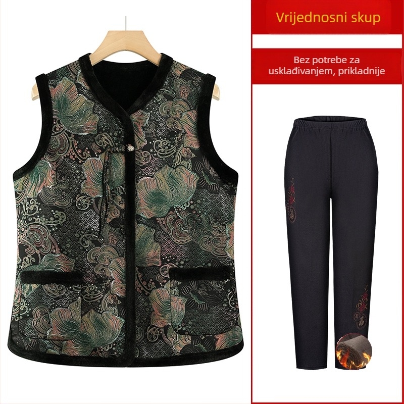 Bezrukavni prsluk, kineski stil, dizajn književnog retro stila, uzorak biljaka i cvijeća, poliester tkanina, PVC ≤30%