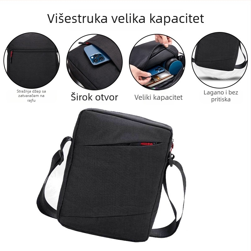 Muška torba za rameno – Oxford platno, Vodootporna, Kompatibilna s 10-inčnim prijenosnikom, Marka Mika Nu, Crossbody stil