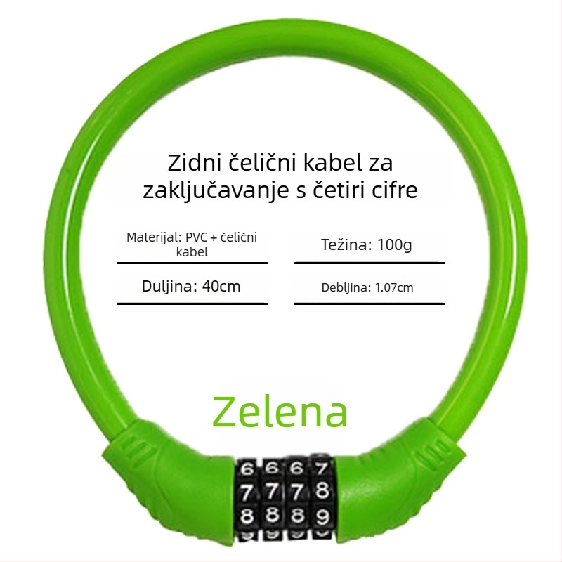 Keyma brava s lozinkom za bicikle, motocikle i električna vozila — četveroznačni kod, PVC-čelični kabel, 100 g