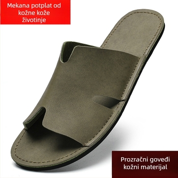Muške kožne slide sandale, gornji dio od kože drugog sloja, gumeni potplat, šivana konstrukcija, slip-on dizajn