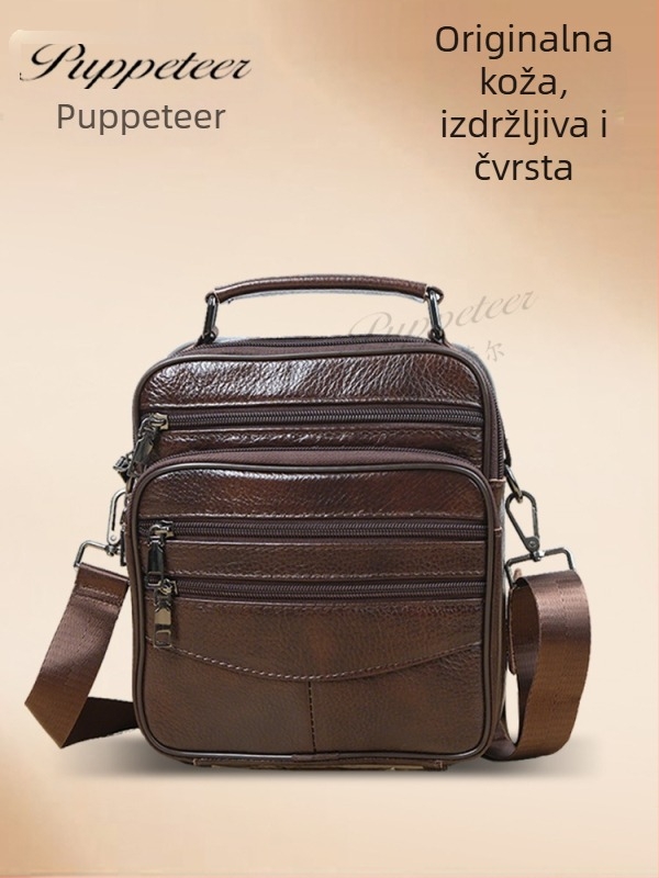 Papetier muška kožna torba preko ramena, gradski stil jednostavnosti, prva sloja kože, vodootporna, višestruki džepovi