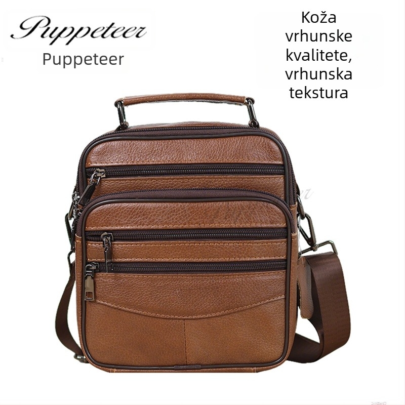 Papetier muška kožna torba preko ramena, gradski stil jednostavnosti, prva sloja kože, vodootporna, višestruki džepovi