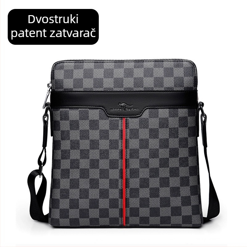Muška torba preko ramena od PU kože, dvostruki zatvarač, crossbody, kompatibilna s 8-inčnim prijenosnikom