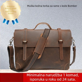 Muška crossbody torba od prave kože Crazy Horse, otporna na habanje, podstava poliester-bavlna.