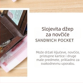 Muški kratki novčanik, PU, RFID blokiranje, prozračan, proljeće 2025