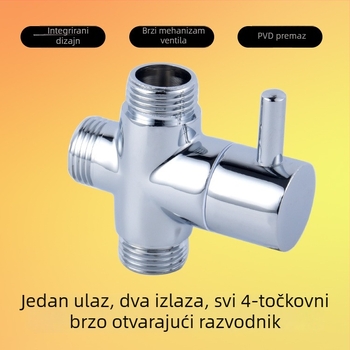 Troje-puta četveroporni tuš ventil s bakrenim tijelom, 1 ulaz/2 izlaza, navoji, 0–90°C