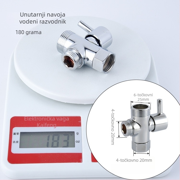 Troje-puta četveroporni tuš ventil s bakrenim tijelom, 1 ulaz/2 izlaza, navoji, 0–90°C