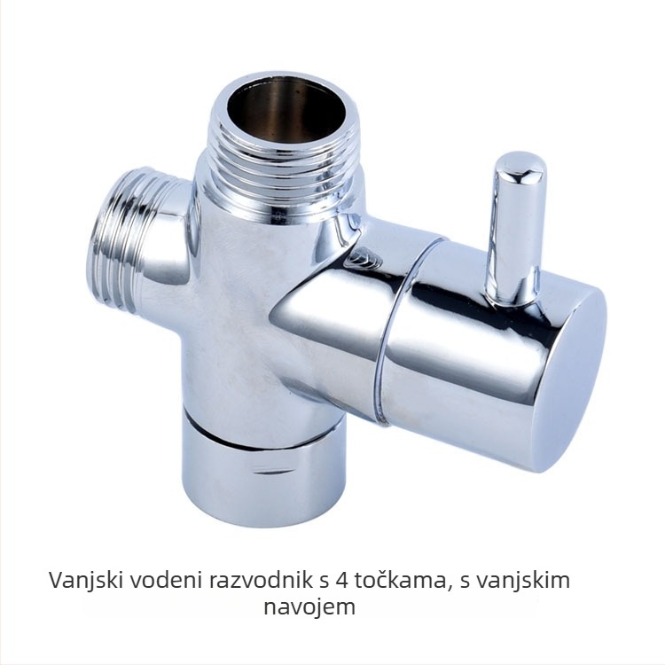 Troje-puta četveroporni tuš ventil s bakrenim tijelom, 1 ulaz/2 izlaza, navoji, 0–90°C