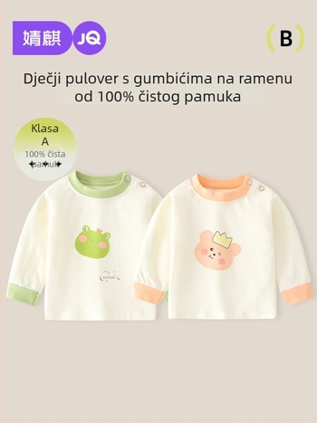 Dječja pamučna majica s dugim rukavima, okrugli izrez, 100% pamuk, za djecu 1–3 godine, jesen 2025